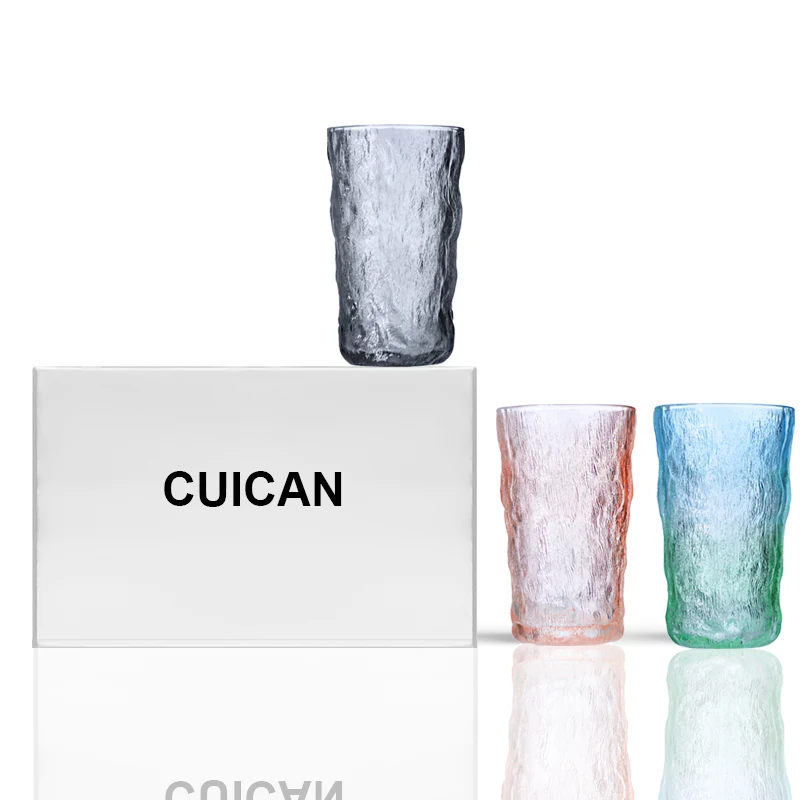 Free Sample Stemmed Red Wine Goblets Glassware Vintage Blue Amber Decorate Embossed Design Drink Water Glass Cup Stock