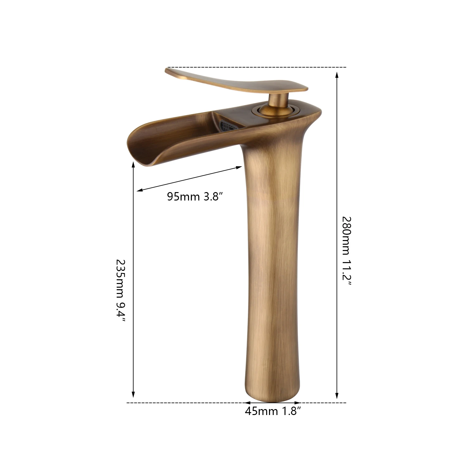 Waterfall Spout Bathroom Basin Faucet Single Lever Sink Mixer Tap Antique Brass