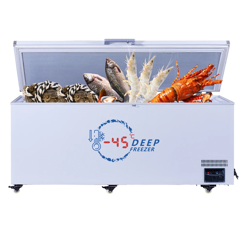 2024 hot sell Seafood deep freezer Minus 60 Degree 920L top open Ultra Low temperature Tuna supermarket Freezer for fish Storage