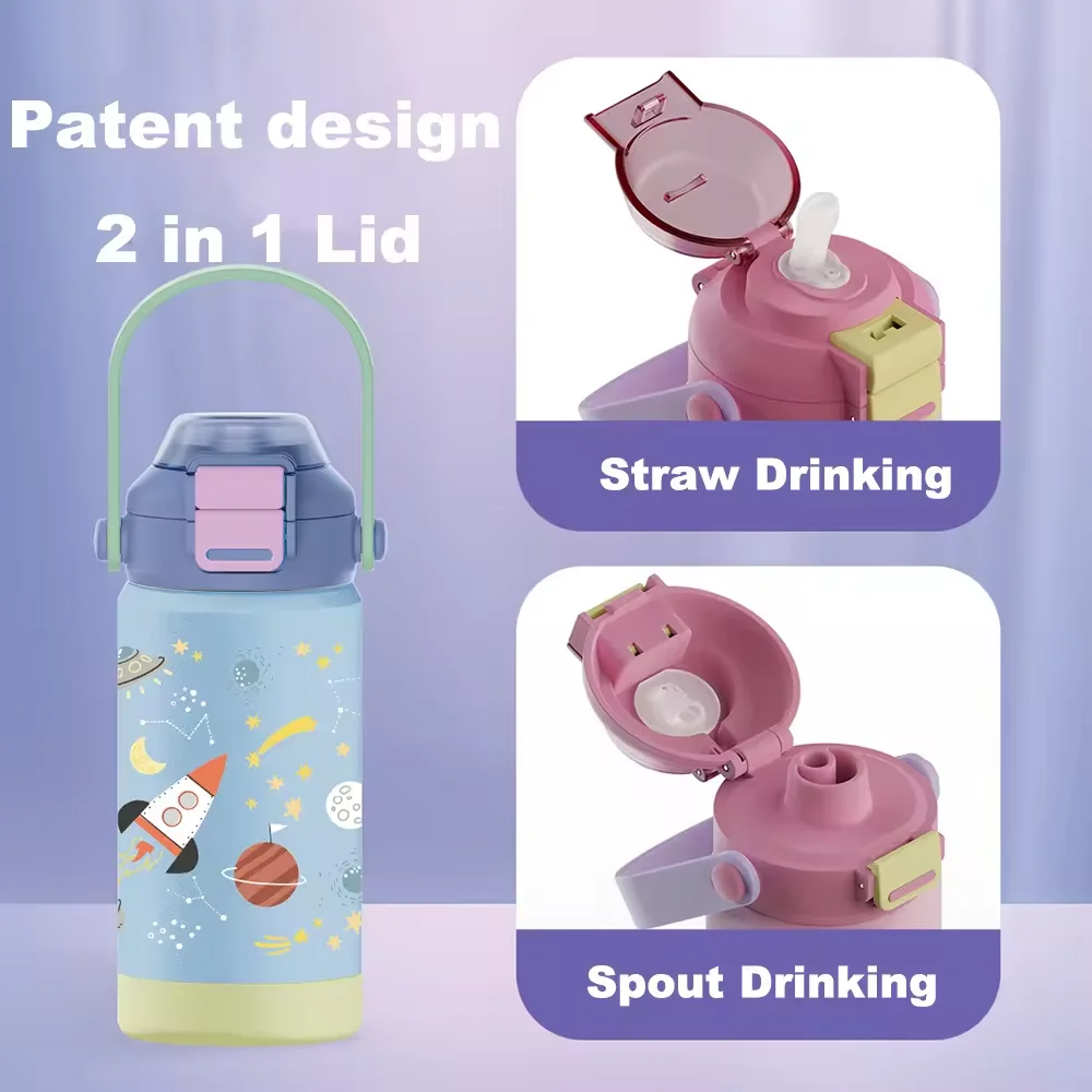 Multi New Colors Design Kids Customized Vacuum Flask Double Walled Bottle With Straw Lid
