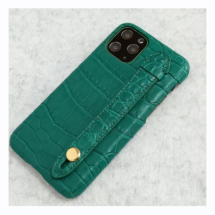 New fashion genuine alligator crocodile leather case for iphone 11 pro max with finger holder strap