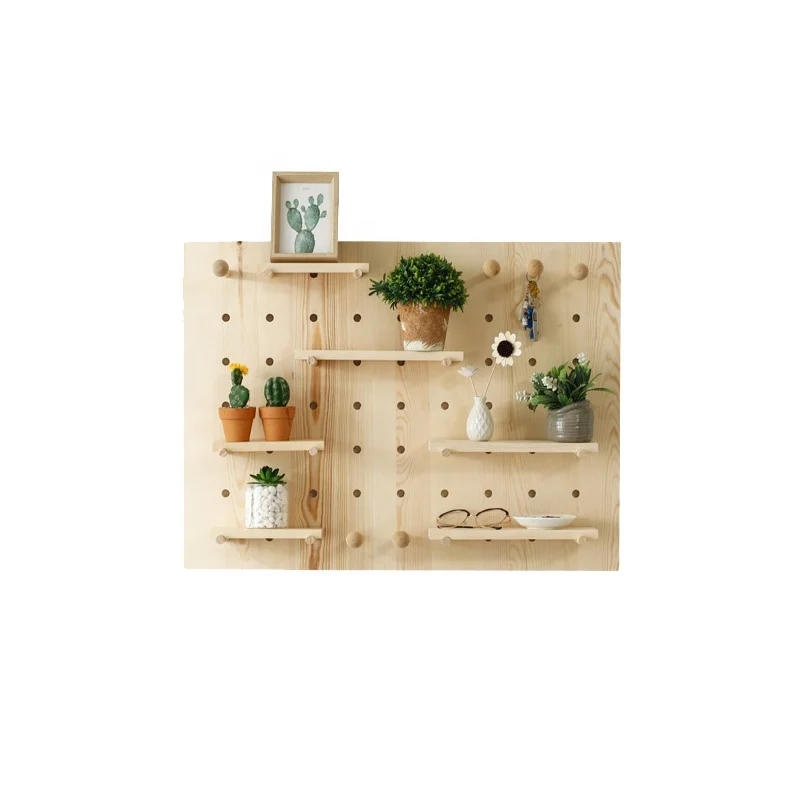 Wholesale Wall Mounted Wooden Hole Plate Storage Shelf Free Punching Wall Decor Shelf Shelf Stora
