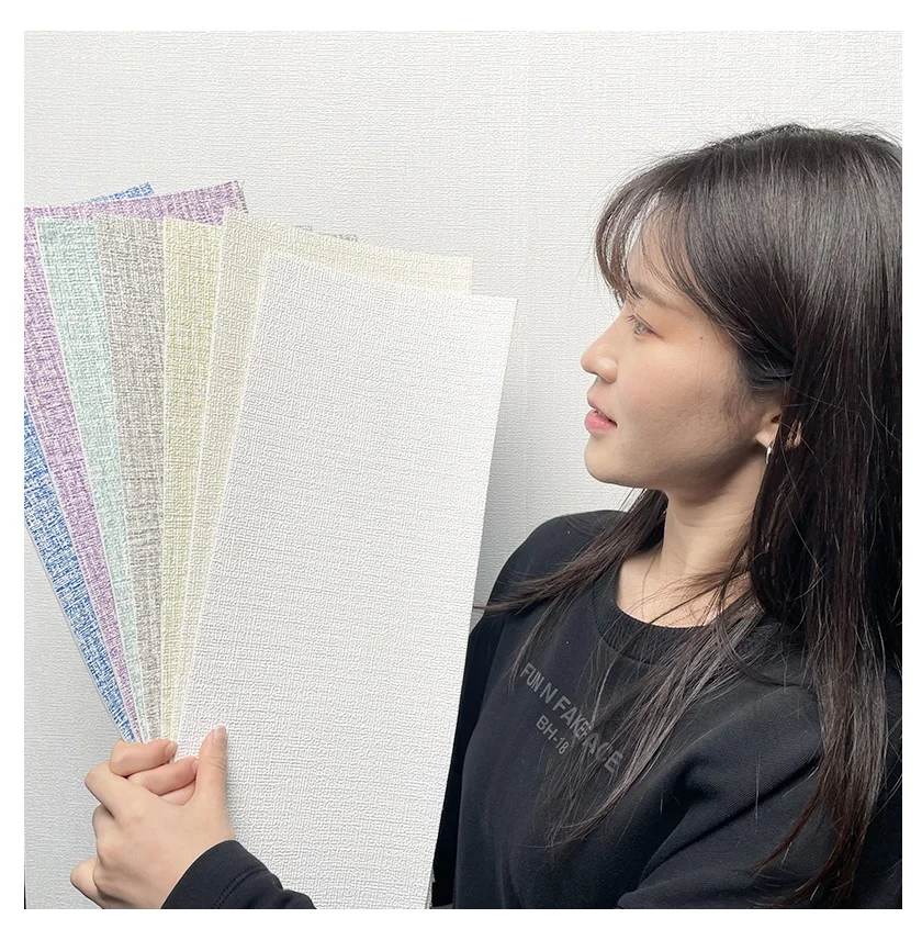 Wall Sticker Roll Waterproof Easy to Install 3D Linen Textured Peel and Stick Wallpaper