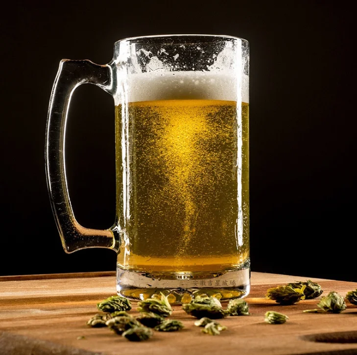 China Wholesale high quality 480ML Clear Cheap Transparent big glass beer mug with handle