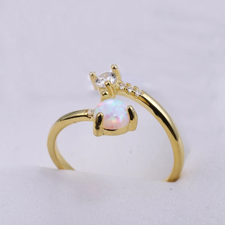 Fine 925 sterling silver gold plated opal stone open ring for women wholesale
