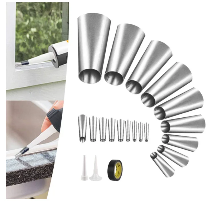 K-041 Caulking Finisher Kit 18Pcs Caulk Nozzle Applicator Perfect Reusable Caulking Finishing Tool Set Stainless Steel