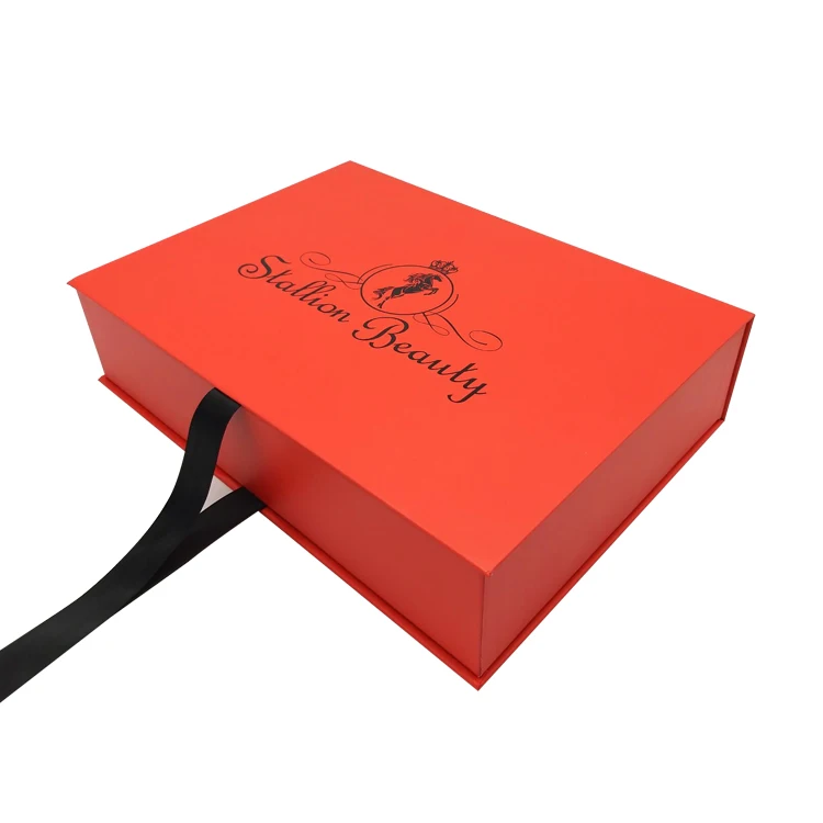 Custom Logo Wholesale Price Red Wig Packaging Hair Extension Box Hamper Magnet Magnetic Gift Box With Ribbon