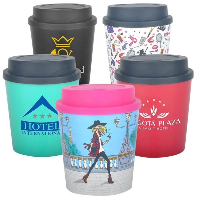 BPA free Mini 9 oz Plastic Coffee Cup Custom Logo Printing Reusable  Drinking Child Mug Take It To Go with Lids for Promotion