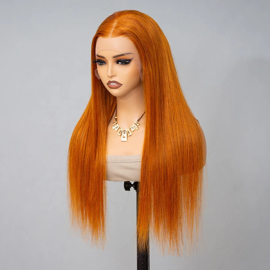 Orange Ginger Color 13x4 Lace Front Wig Straight Pre-Plucked 3D Dome Cap Human Hair Lace Wigs Wholesale