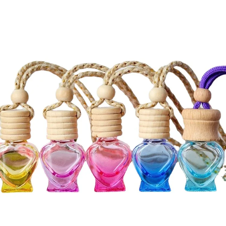 Hot selling colour 10ml car use perfume bottle mini pendant glass bottle aromatherapy bottles with wooden cover