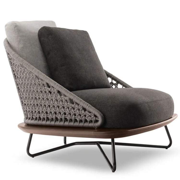 Garden Furniture Outdoor Wicker Garden Rope Wooden Seat Board Outdoor Plastic Rattan Sofa Set Black Waterproof Party Seat