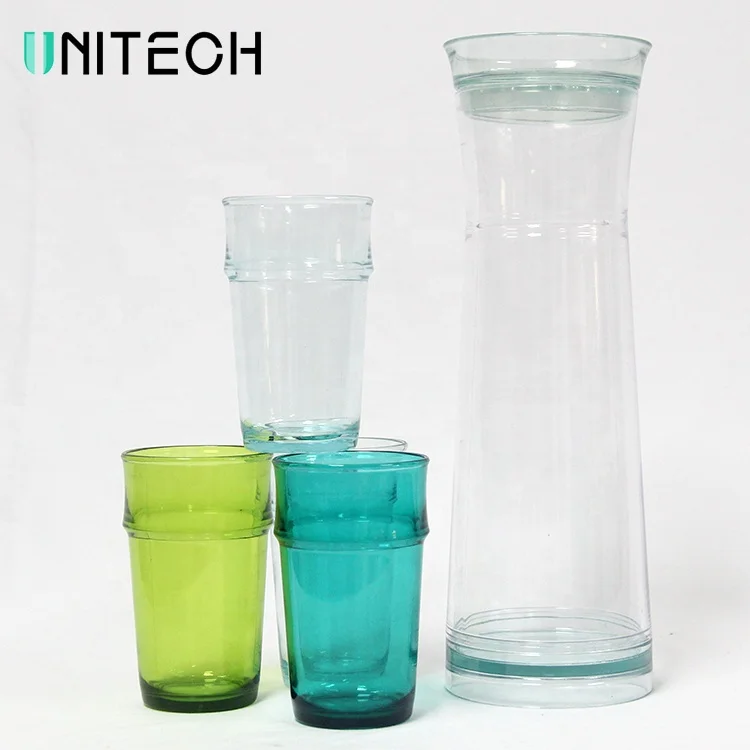 1000ml clear drinking glass plastic pitcher set with 4 cups