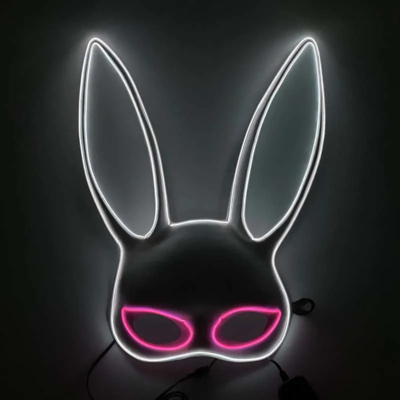 Women Halloween Sexy Bunny Mask Cosplay Neon Led Masks Rabbit Ears Masks Party Bar Nightclub Costume Accessories