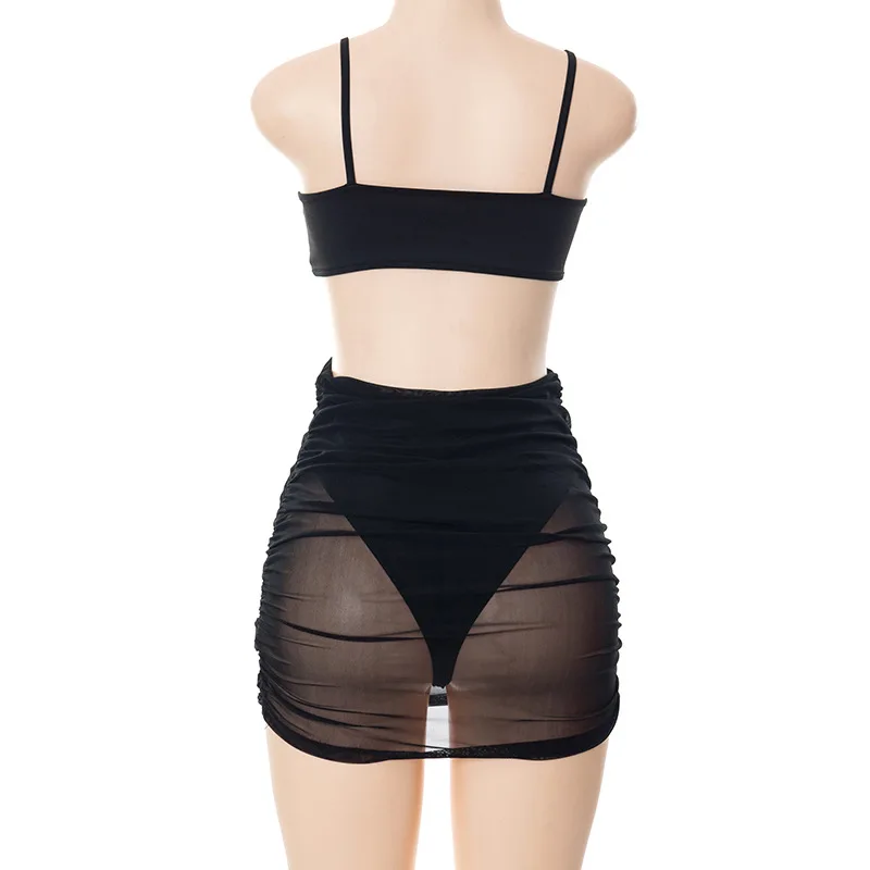 New Arrival Suspenders Hollow Out Mesh See Through Splicing Sexy Club Dress Women