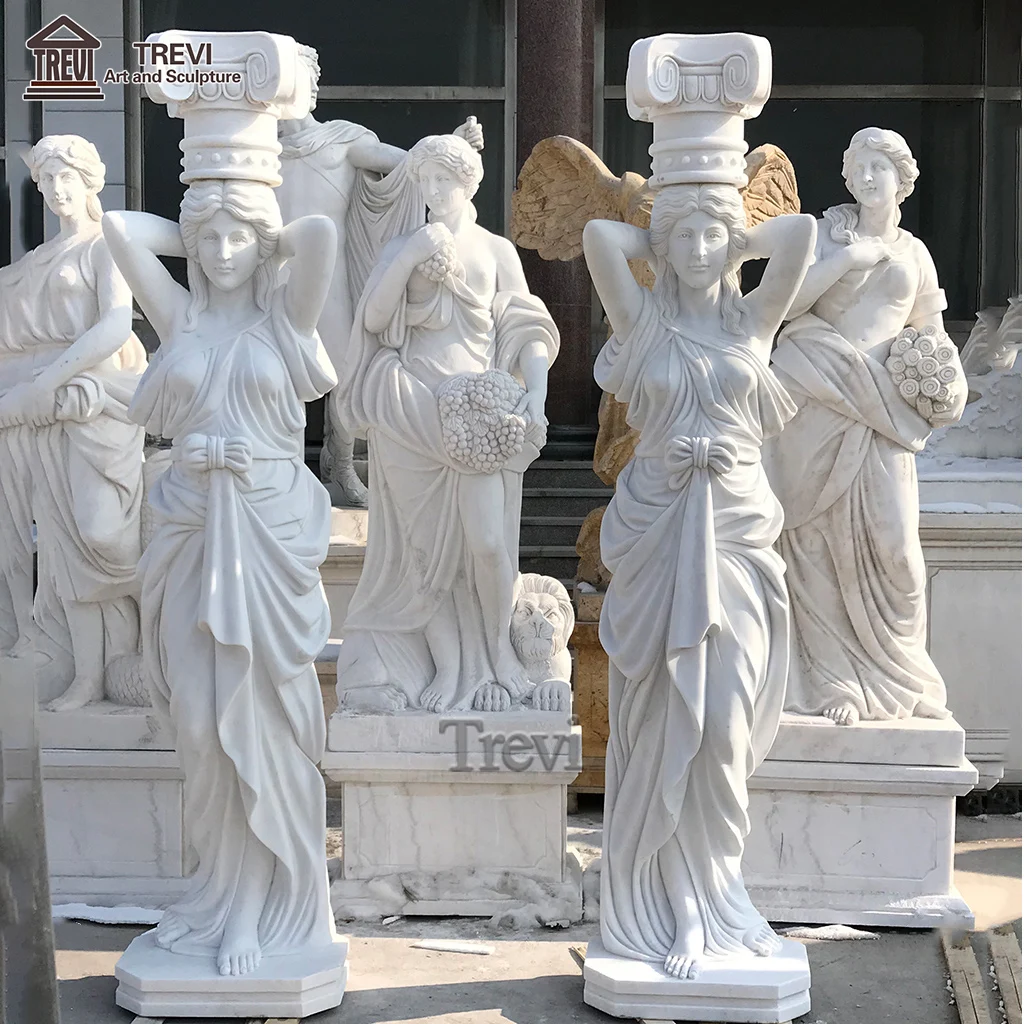 Pair of Hand Carved Pillars Natural Stone Marble Roman Column