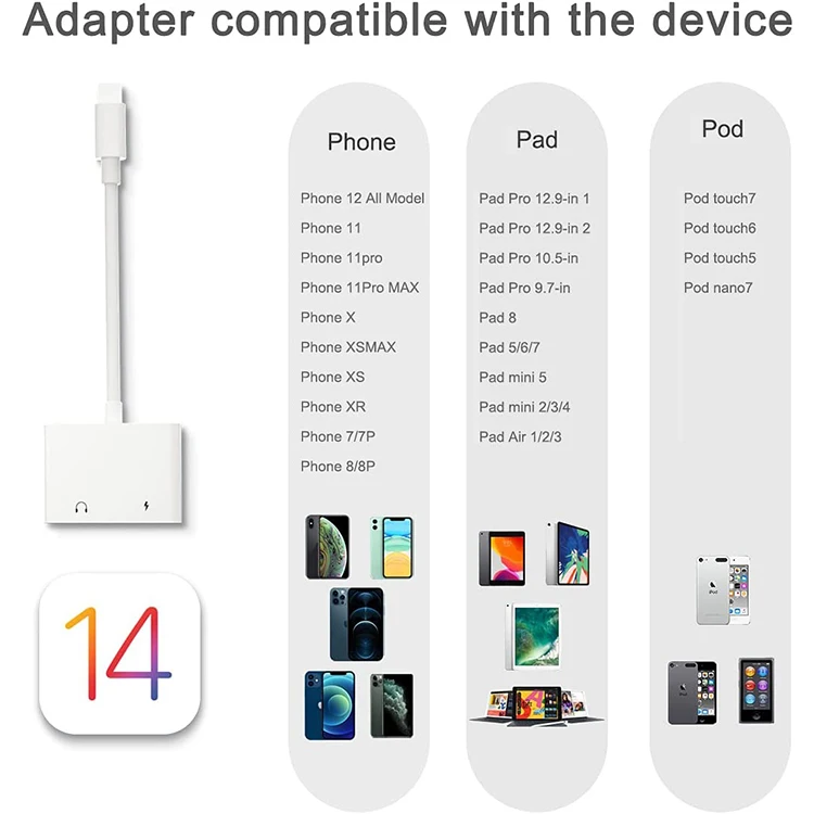 Export hot products HANPU 2 in 1 3.5 mm headphone jack adapter for lightning to 3.5mm headphone jack audio charge adapter