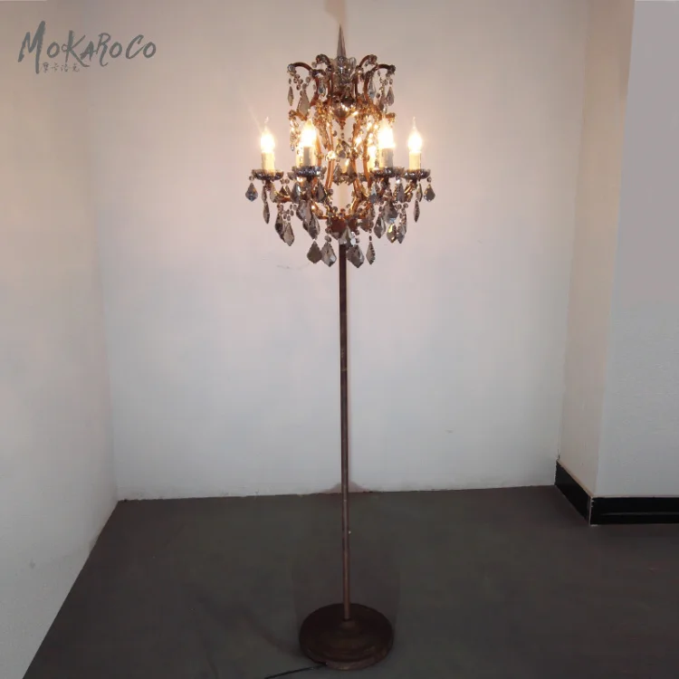 
19th c. rococo iron & crystal floor lamp smoke gray crystal lamp decoration and lanterns of restoring ancient floor lamp 
