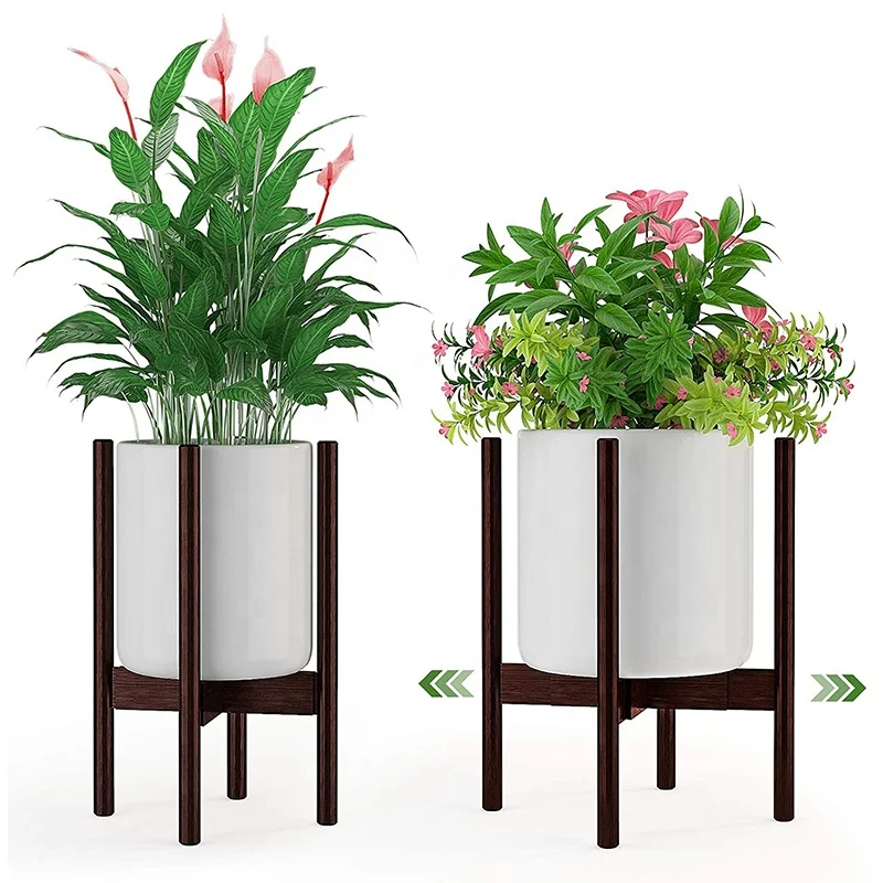 
Adjustable Plant Stand, Mid-Century Bamboo Flower Pot Holder Fits up to 14