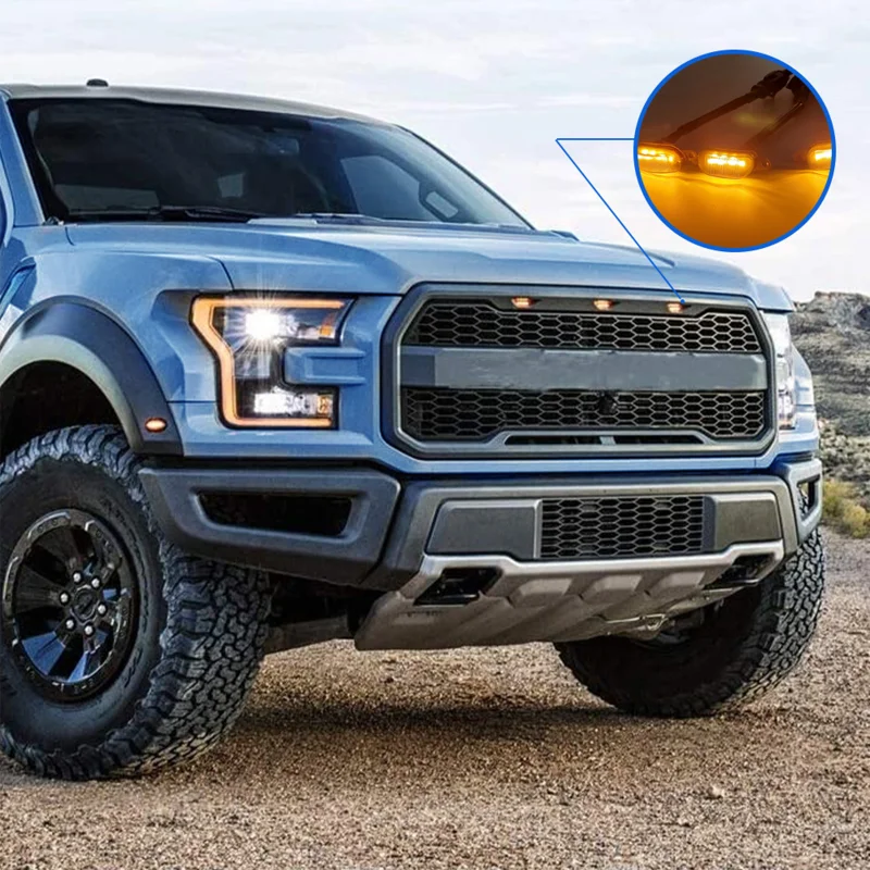 3pcs Amber Light Offroad Pickup Truck Led Grill Lights black lens for Ford F150 F250 F350 Raptor/Dodge Ram 1500