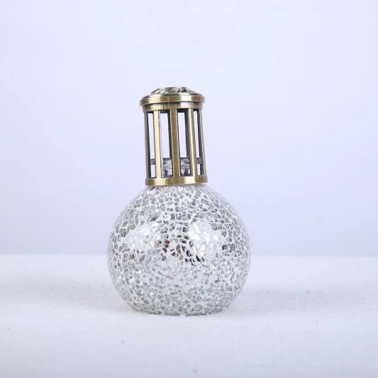 Silver Mosaic Glass Catalytic Fragrance Oil Lamp Burner For Home Decoration