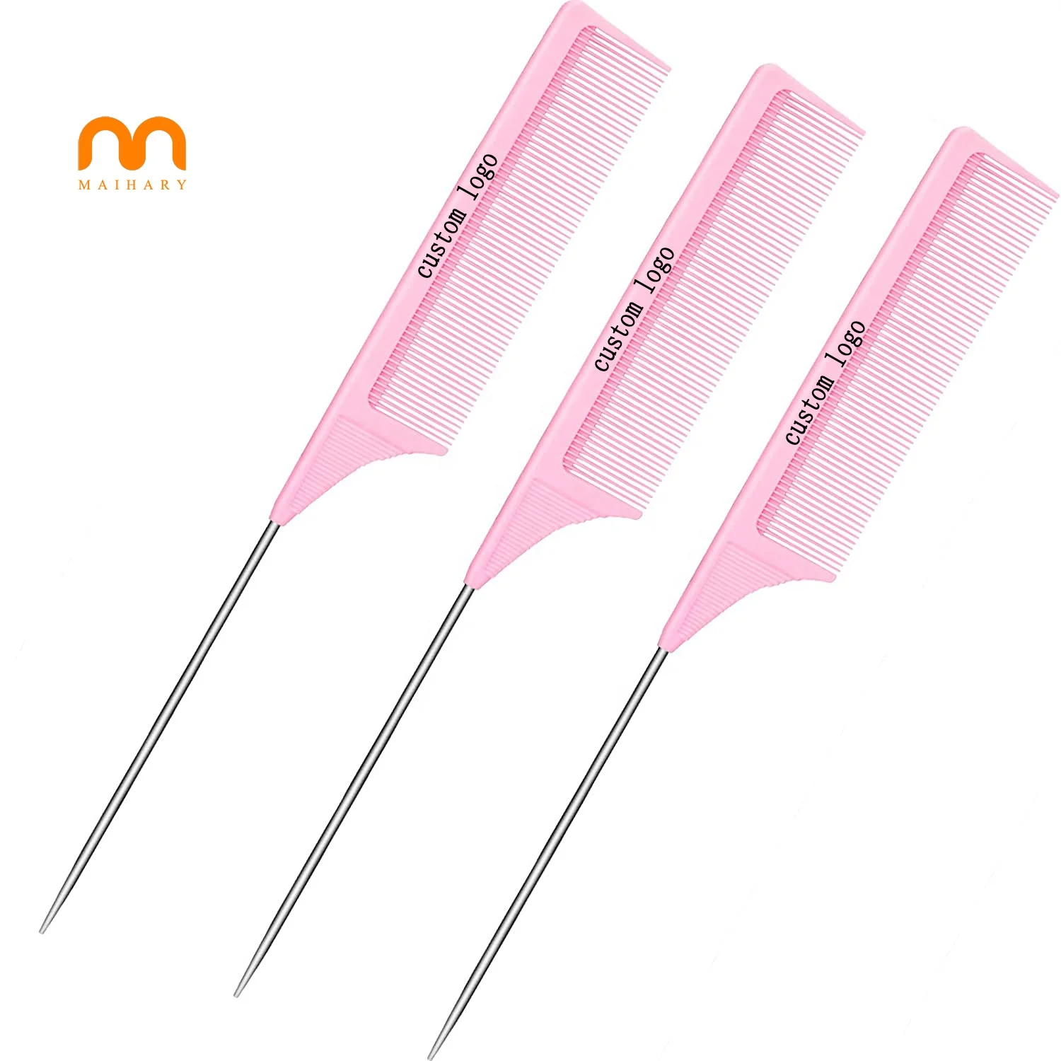wholesale salon hairdressing custom logo stainless steel rat tail carbon fiber comb