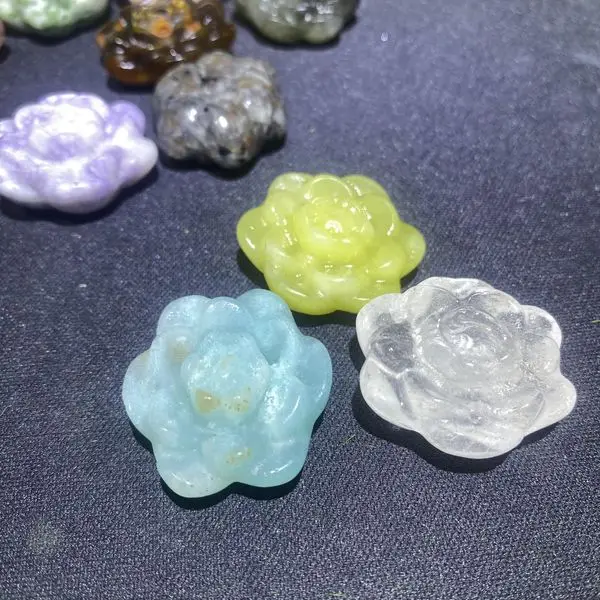 Hot selling 3CM Customized Color Crystal Spiritual HealingLotus flower Crystal Rosary Flower Carving