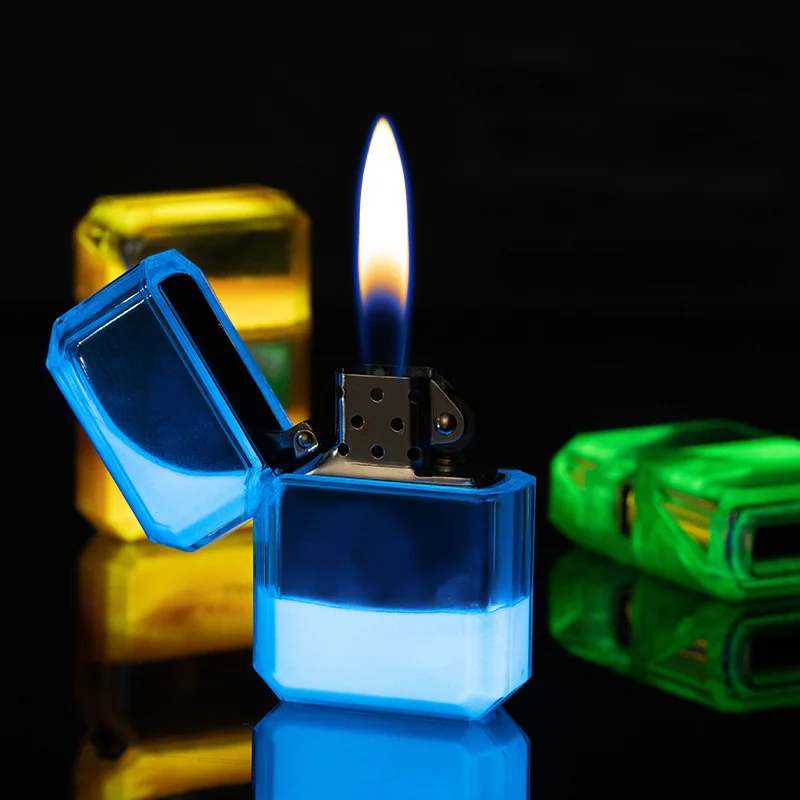 Cool Custom Logo Quicksand Glow in The Dark Kerosene Lighter Creative Glitter Luminous Lighter Metal Cigarettes CLASSIC 175g