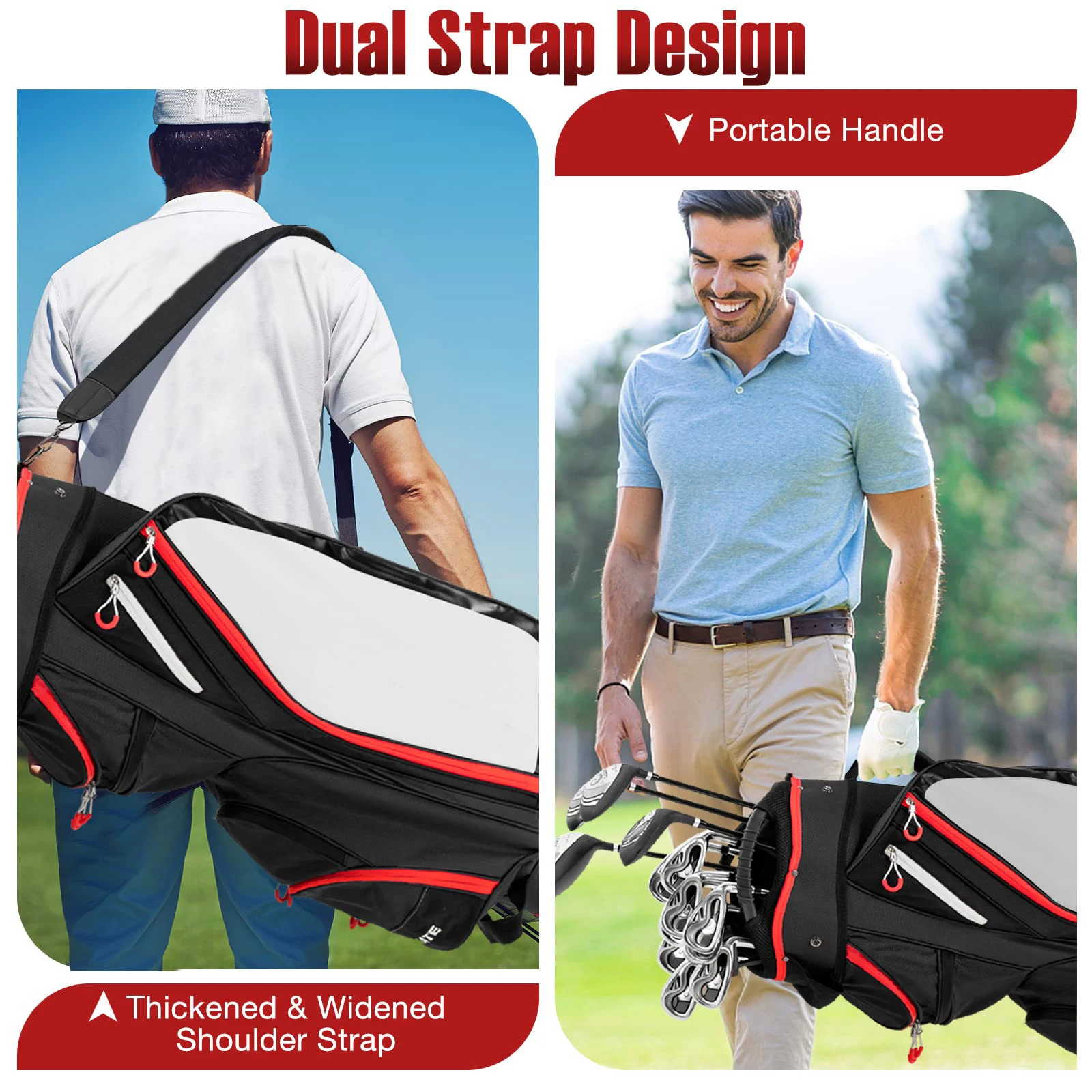 14 Way Full Length Divider Golf Cart Bag with Rain Hood & Cooler Bag, Waterproof Golf Cart Bag for Men & Women