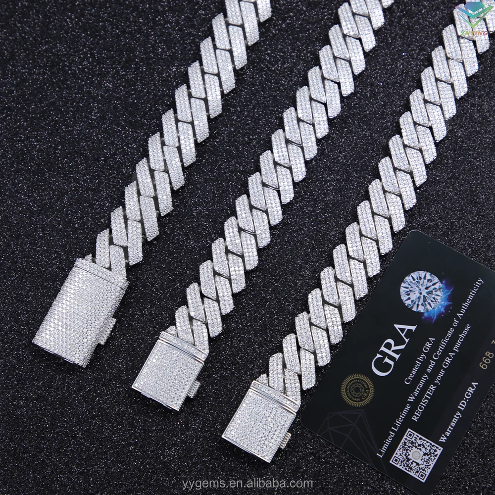 Rts 925 Silver 6 mm to 20 mm wide 1/2/3/4 Rows ICED OUT Cuban Link Chain with GRA vvs Moissanite for Rapper Hiphop jewelry