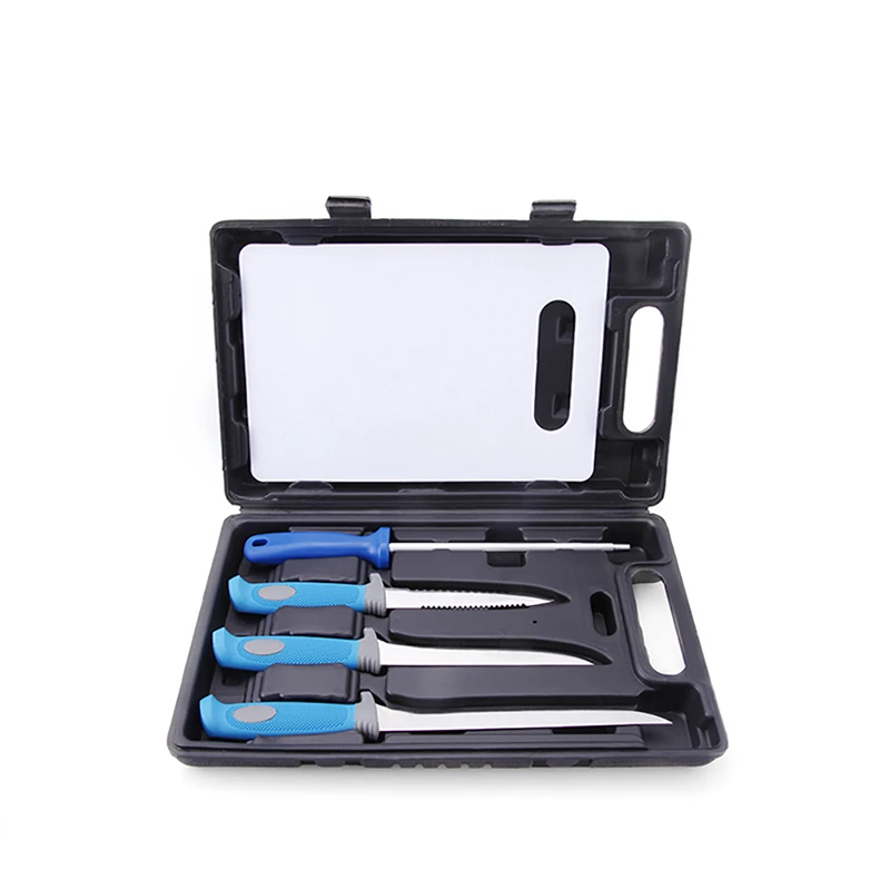 ATISEN Potable Blue 5pcs Knife Set Fishing Fillet Knife Kit with TPR Handle