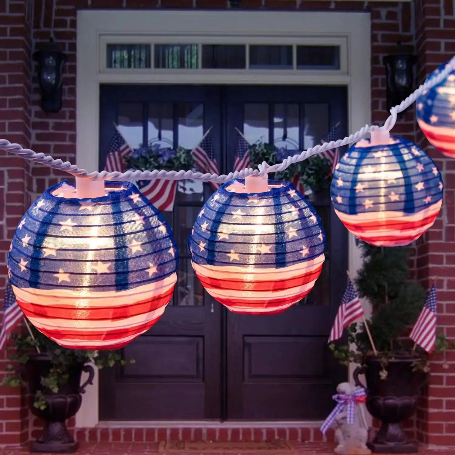 10 Count Patriotic lanterns American Flag Lantern Lights  Nylon Mini Hanging String Lights for Independence Day
