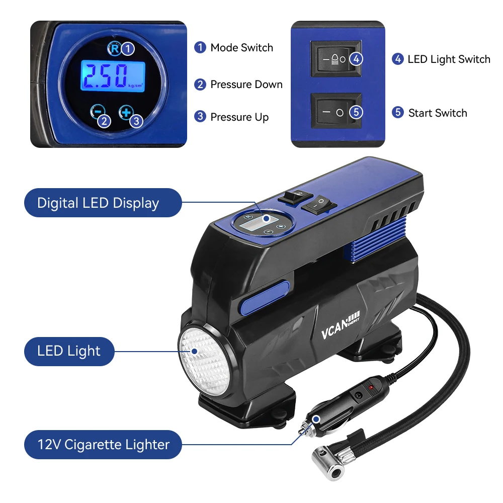 Digital Tire Inflator DC 12 Volt Car Portable Air Compressor Pump 120 PSI Car Air Compressor for Auto Car Motorcycles Bicycles