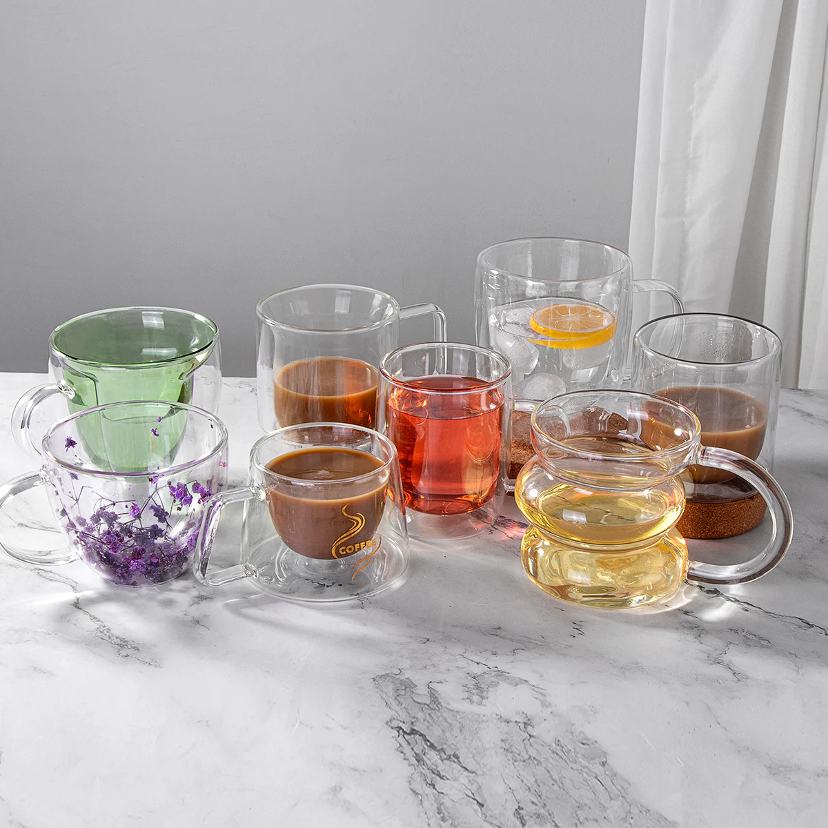 JINGHUANG Direct Manufacturer double tumbler glass with lid double wall cup milk cup insulated glass coffee cup transparent LOGO