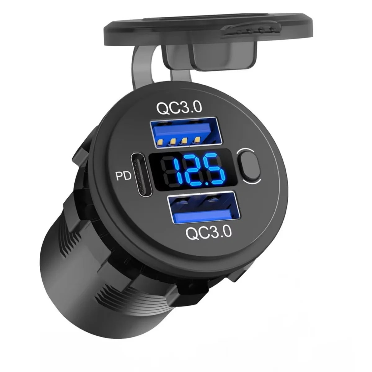 USB Port Car Charger Car Modification Dual QC+PD With Switch Voltage 3- Port Digital Voltmeter