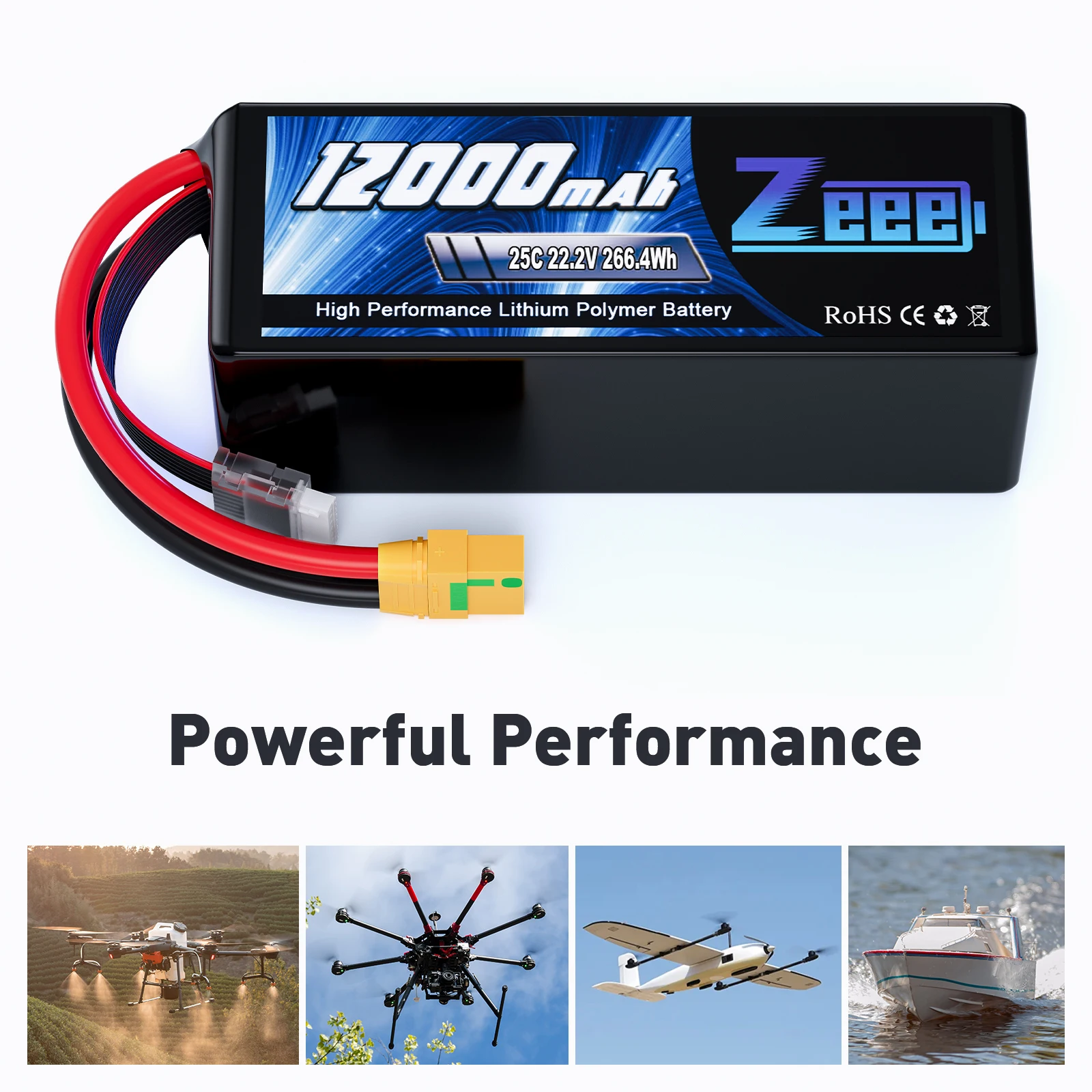 Zeee FPV Lipo Battery 6S 22.2V 12000mAh 25C Soft case Drone Battery With XT90-S Connector RC Drone Battery