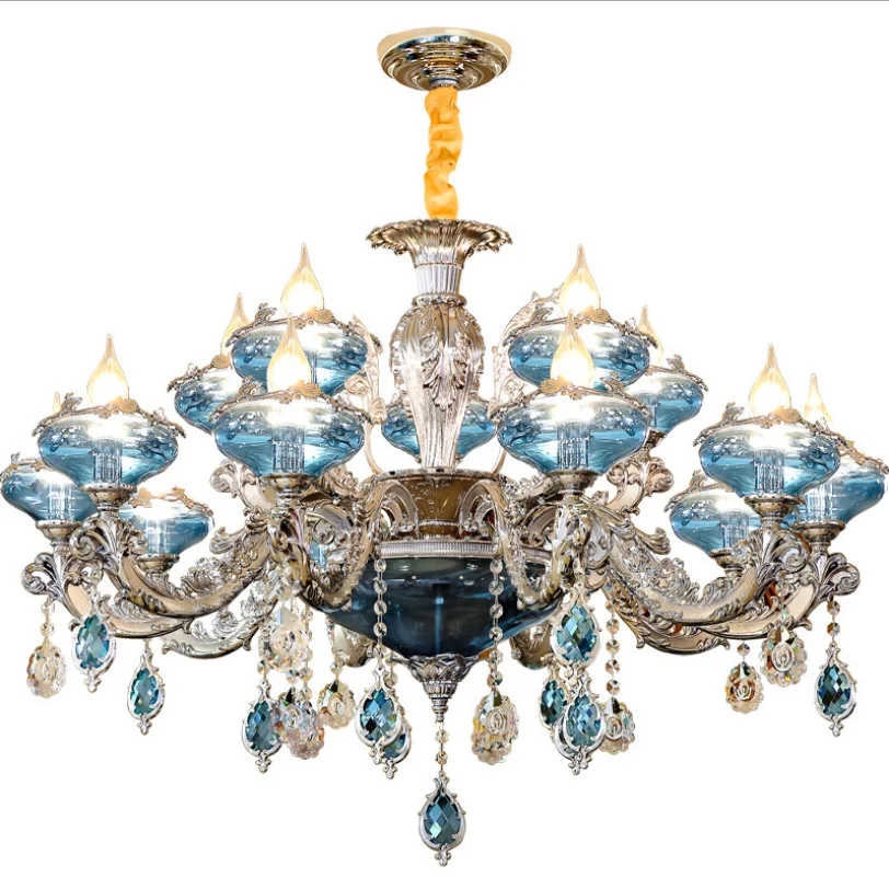 Luxury postmodern 6 lights chandeliers high quality living room bedroom kitchen Blue glass hanging light crystal pendant light