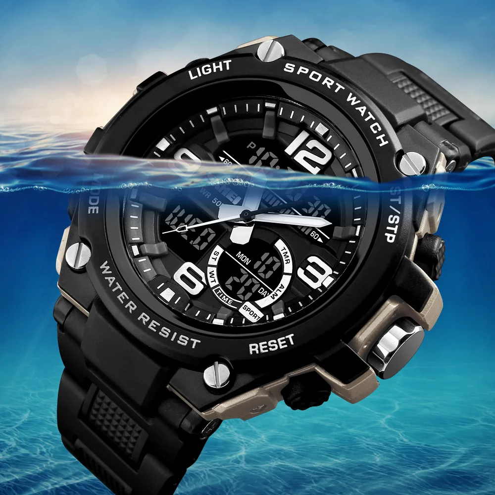 
SKMEI 1340 Digital Analog Watch Sport PU Strap Alarm Multifunction Unisex Wrist Watch 
