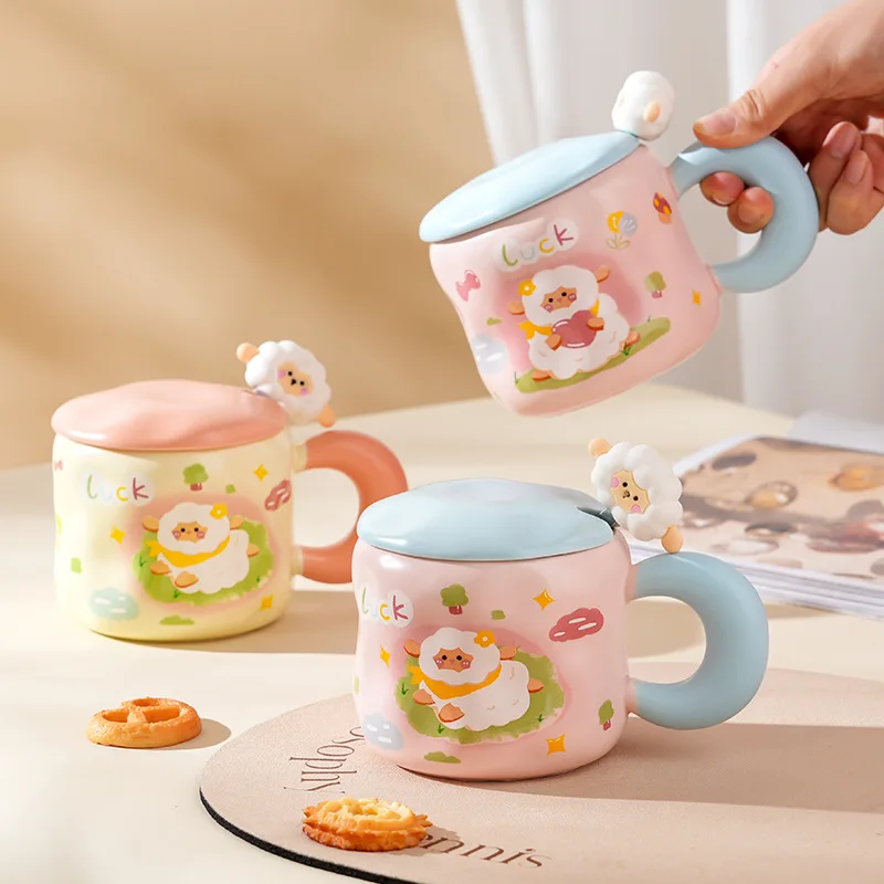 Household large-capacity cute sheep cartoon mug high-value creative ceramic mug