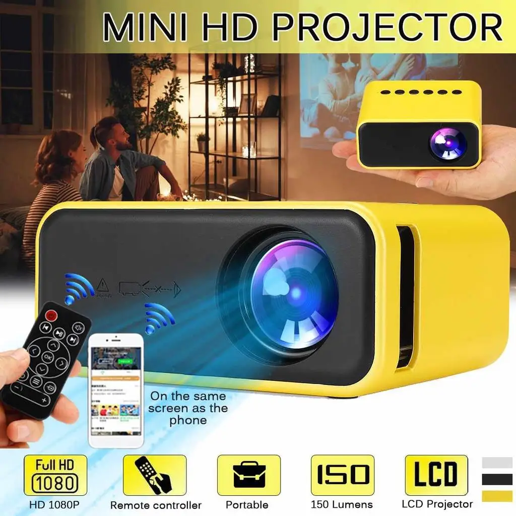 Hot selling video projector yt500 large screen 1000m lumen 24 ANSI support 1080p resolution mini portable projector