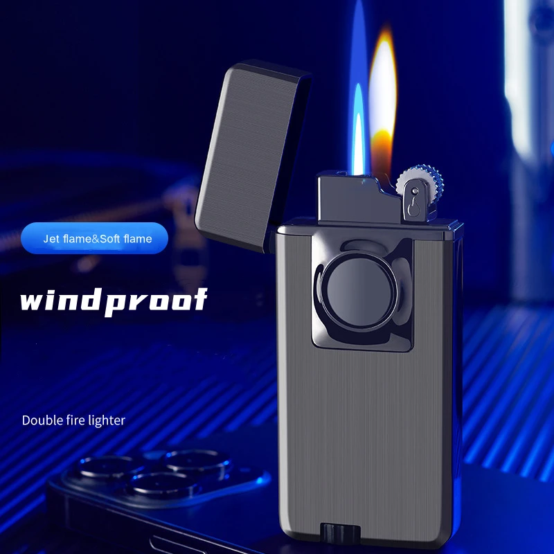 2023 Two Types Of Flames Butane Gas Lighter Windproof Blue Straight Flame And Soft Flame Lighter Custom Logo