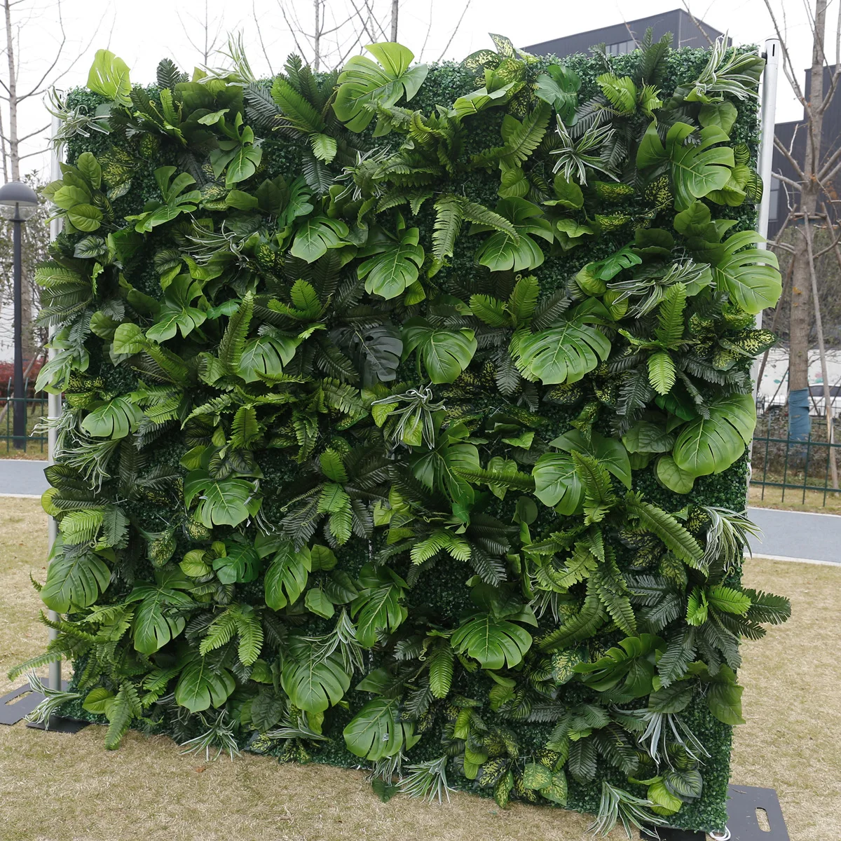Silk Floral Panel Custom 5D Artificial Green Plant Wall Wedding Decoration Green Leaf Artificial Wall For Event Stage Background