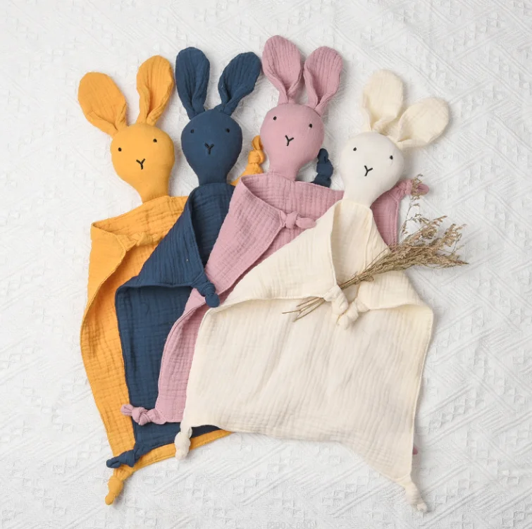 Wholesale Amazon Cute Animal Muslin Bunny Baby Security Blanket Comforter Lovely cotton Blanket