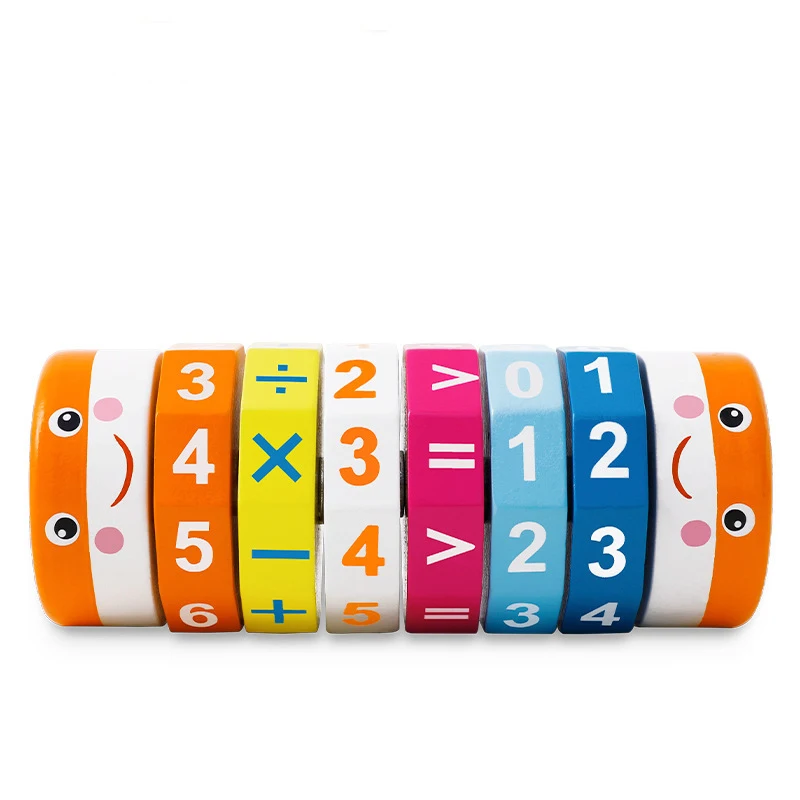 Popular kids number game blocks pulling animals car design arithmetic cylindrical cube preschool wooden digital toys