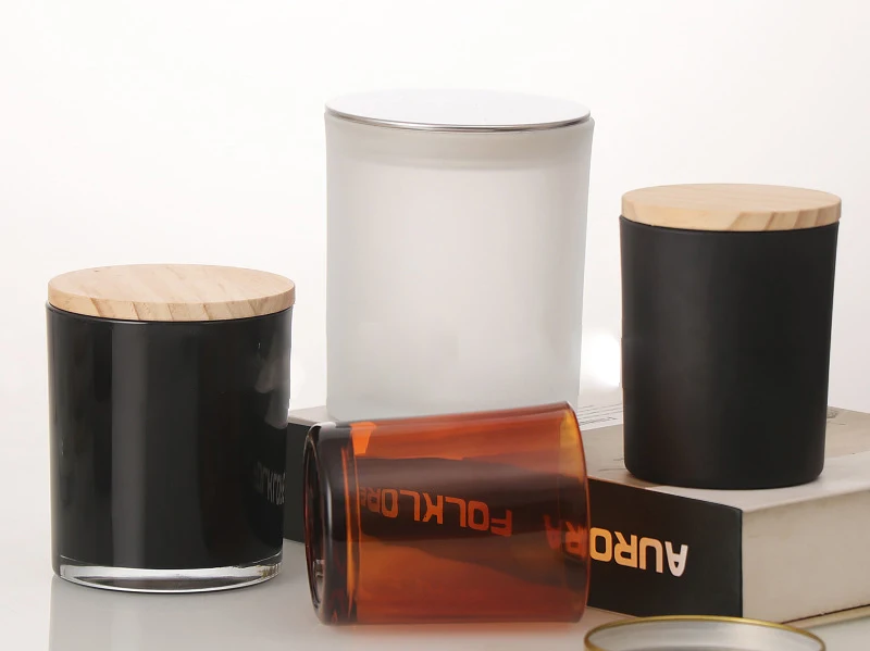 wholesale custom large small  unique ceramic clear frosted black empty glasses amber container candle jars