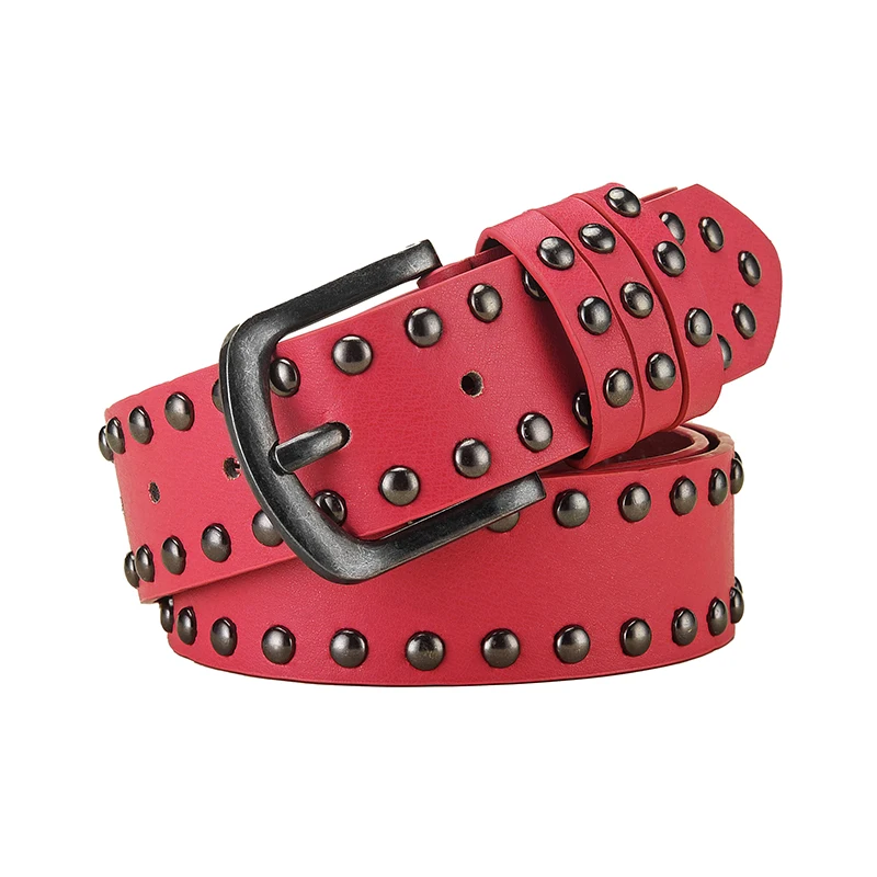 2022 New Products Attractive Style Studded Casual Pu Leather Belts Punk Rock Rivets Leather Belt With Pin Buckle