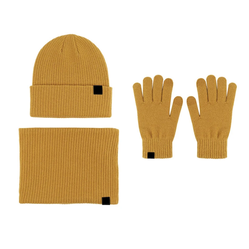 High quality 3 pieces winter beanie hat scarf glove sets adult warm winter custom logo ribbed knitted scarf hat & glove sets