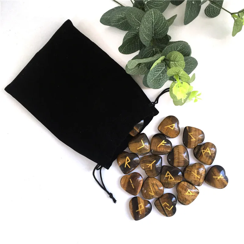 Wholesale 25 pcs Chakra Crystal Heart Set Engraved Holistic Balancing Reiki Healing Crystals Chakra Symbols Tumbled Palm Stone