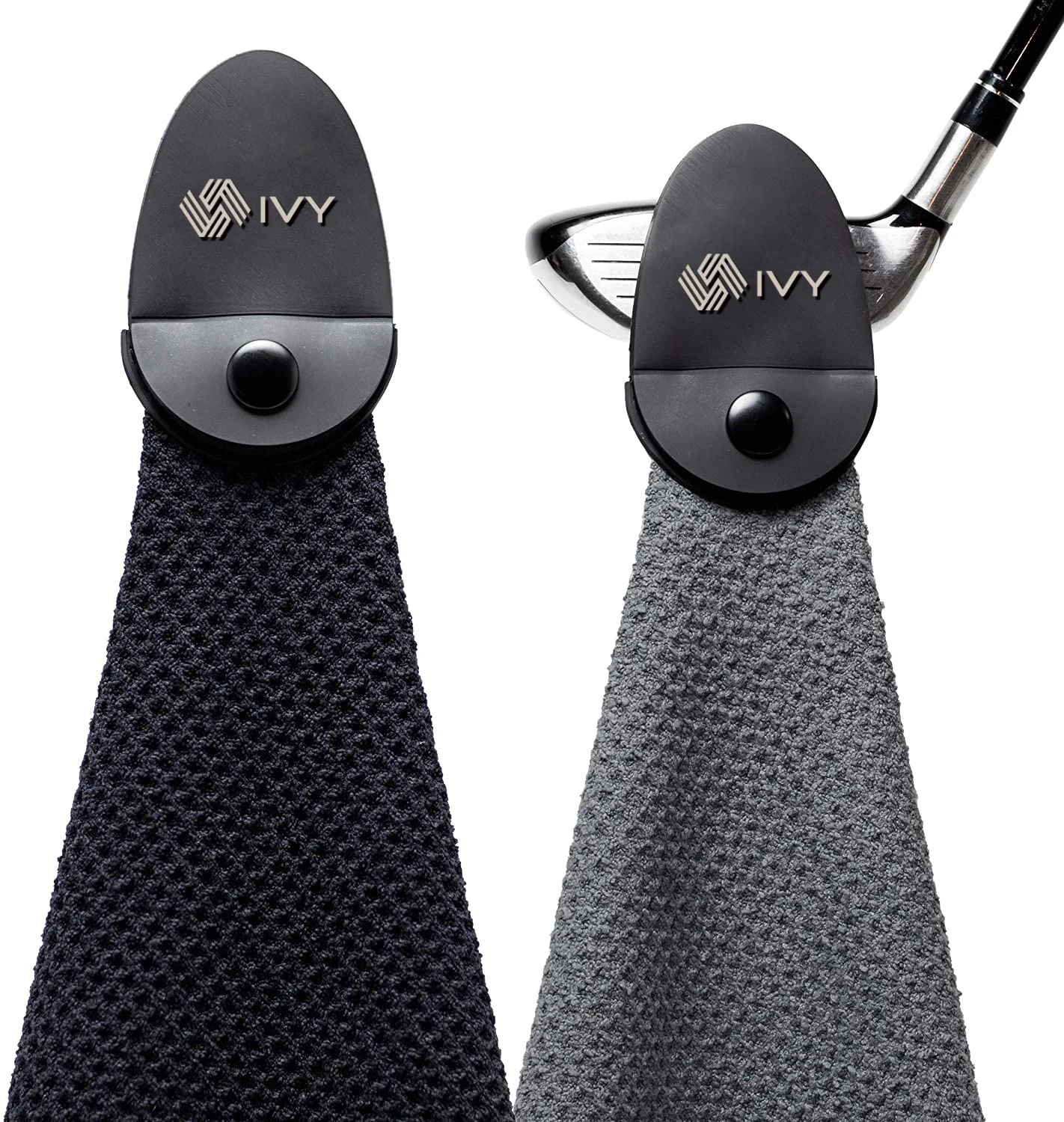 Custom logo print black microfiber waffle weave golf towel with magnet