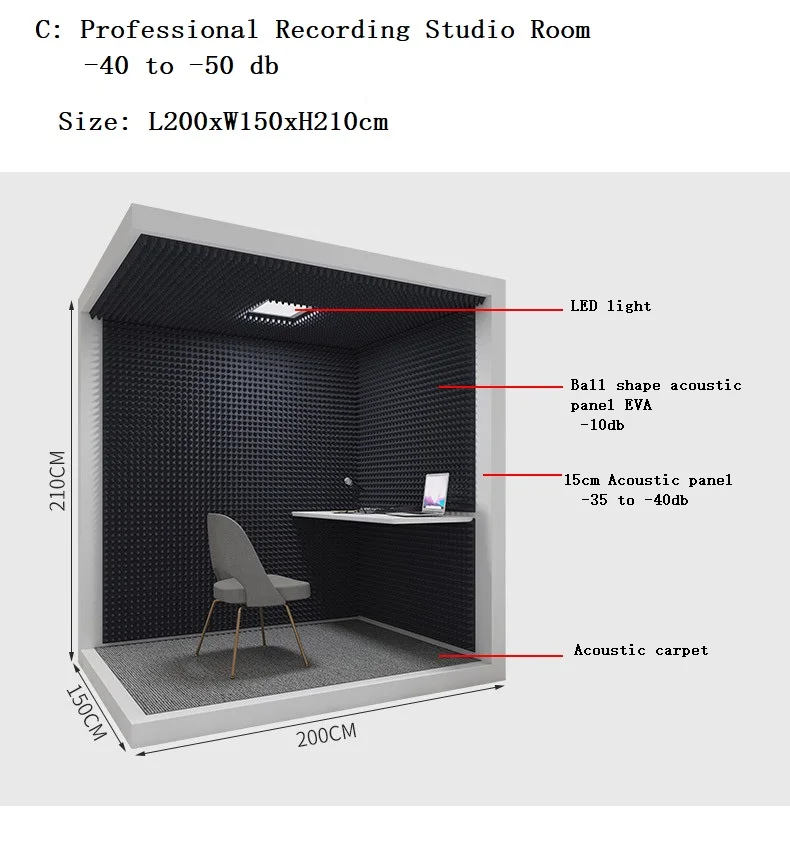 Profesional Acoustic Soundproof Room telephone booth phone pod audio recording room Workplace Office Phone Booth