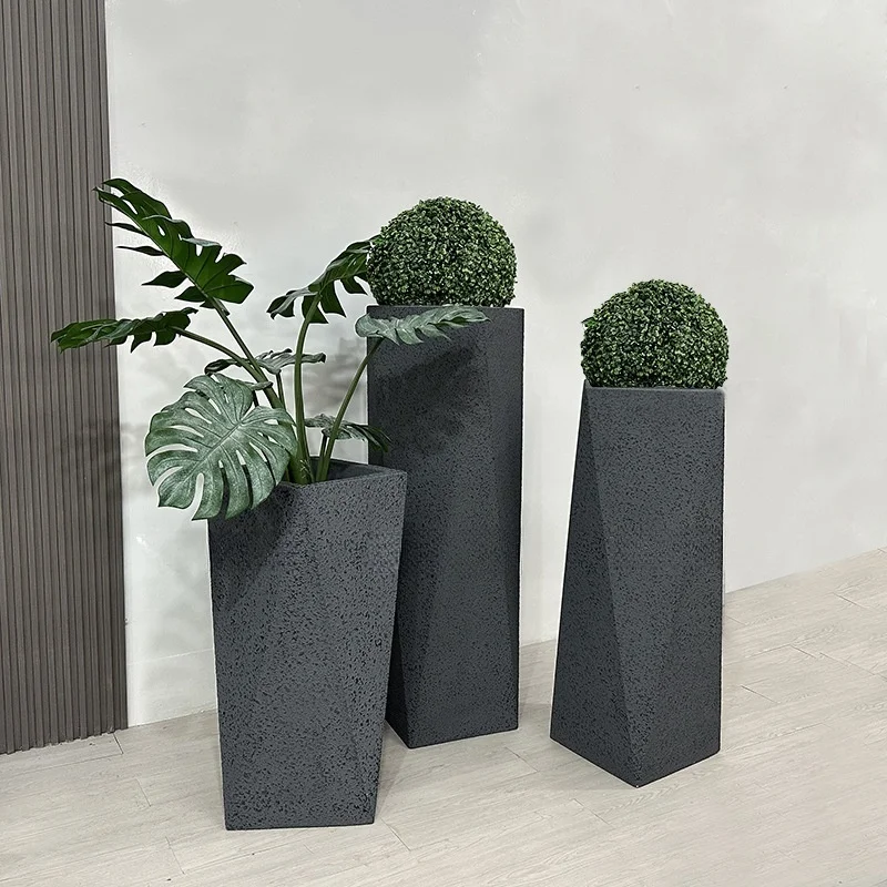 Nordic attractive stone color fiberglass large vase creative decoration vase  plant pot for balcony corridor